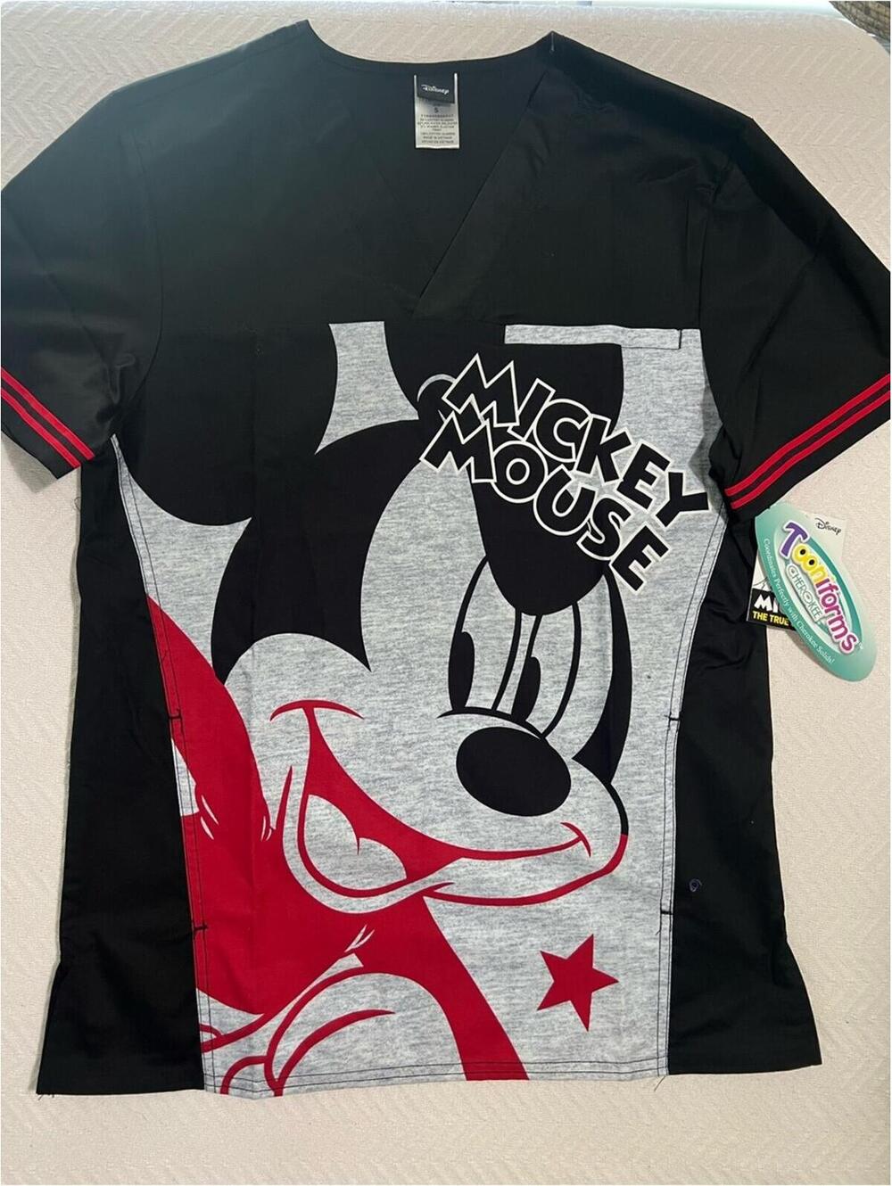Disney Red, Black & Gray Mickey Mouse Short Sleeve scrub top Small